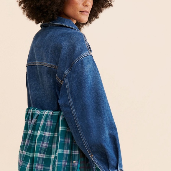 Free People x Tricia Fix Blue Plaid Jean Jacket - Picture 3 of 3